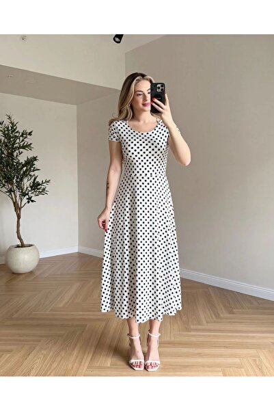 khar Γυναικείο φόρεμα με πουά λεπτομέρεια στην πλάτη, μίντι μήκος, κοντό μανί...