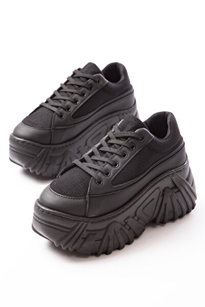 SEEM Γυναικεία αθλητικά παπούτσια με ψηλή σόλα Gemma Mesh Platform, Μαύρα Sne...