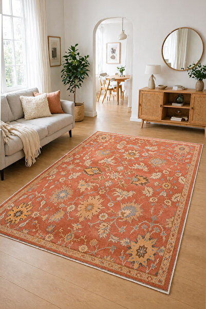 Toronto Home Dijital Kaymaz Yıkanabilir Etnik Vintage Eskitme Salon Halısı Mu...