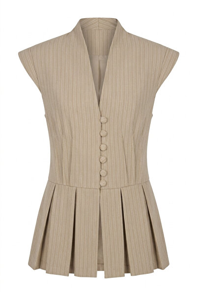 HAZELANNA Μπεζ γιλέκο με λεπτές ρίγες και πιέτες