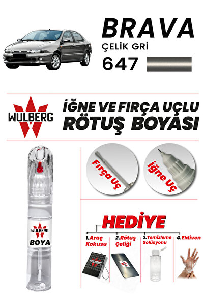 Wulberg Fiat Brava Çelik Gri 647 Rötuş Boya 25 ml İğne & Fırça Uçlu Kalıcı Çi...