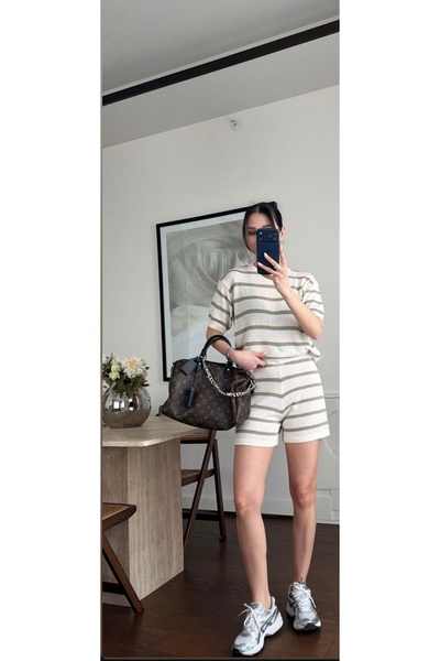 CADDELAMODA Women's Striped Premium Mercerized Suit