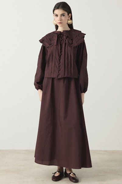 ASEDE Σετ φούστας από δακρόν με κέντημα στο γιακά