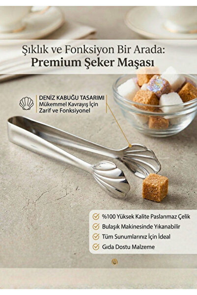 BRE HOME Premium Paslanmaz Çelik Şeker Maşası - Deniz Kabuğu Tasarımlı Esteti...