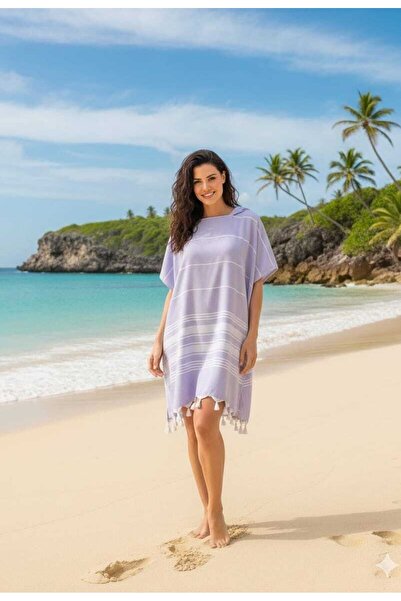 Lio20 Γυναικείο Unisex βαμβακερό πεστεμάλ πόντσο με φούντες και κουκούλα για ...