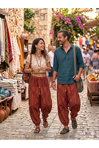 AYASOFYA OTANTIK Unisex Νεπαλέζικο Ethnic Αυθεντικό Χαλαρό Μποέμ Σαλβάρ με Ελ...