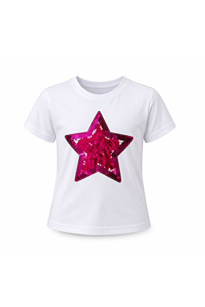 HER ŞEY NOTA www.herseynota.com Tricou alb cu imprimeu stele cu paiete pentru...