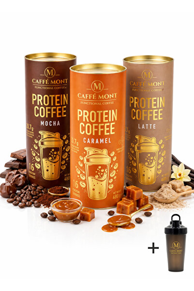 CAFFEMONT PROTEIN COFFEE CARAMEL+LATTE+MOCHA - 48 SERVIS - 3X480 GR - HEDİYE ...