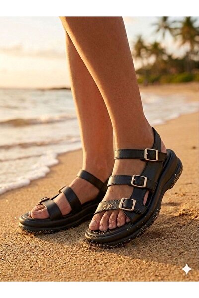 markasende Hermosa Women's Thick Sole Sandals with 3 Buckles, Daily Comfortab...