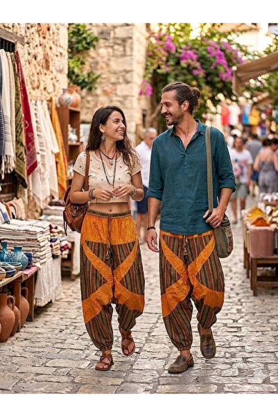 AYASOFYA OTANTIK Unisex Νεπαλέζικο Πορτοκαλί Έθνικ Αυθεντικό Χαλαρό Μποέμ Σαλ...