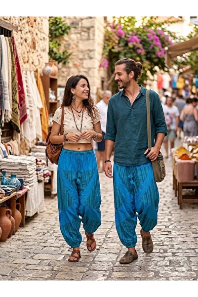 AYASOFYA OTANTIK Unisex Νεπαλέζικο Τυρκουάζ Έθνικ Αυθεντικό Χαλαρό Μποέμ Σάλβ...