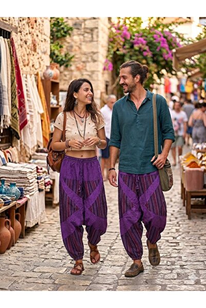 AYASOFYA OTANTIK Unisex Νεπαλέζικο Μωβ Εθνικό Αυθεντικό Χαλαρό Μποέμ Σάλβαρ μ...