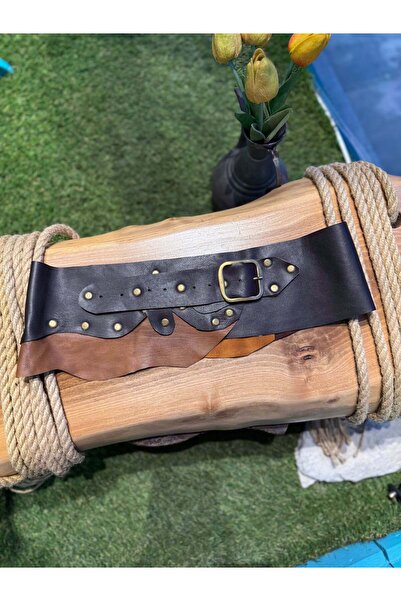 Yılday Gür Butik حزام ليورا من الجلد الطبيعي ذو اللونين البني الداكن والأسمر ...
