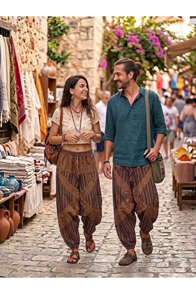 AYASOFYA OTANTIK Unisex Νεπαλέζικο καφέ έθνικ αυθεντικό φαρδύ μποέμ σαλβάρι μ...