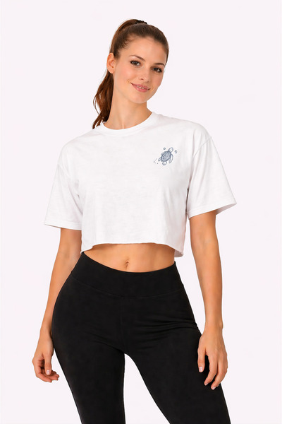 Lizbon Style Γυναικείο μπλουζάκι με στάμπα λευκής χελώνας, ακατέργαστο, 100% ...