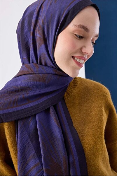 Silk Home Viskon Mayda Şal Mor Zeminli Koyu Mor Ve Sütlü Kahve Tonlu Desenli ...