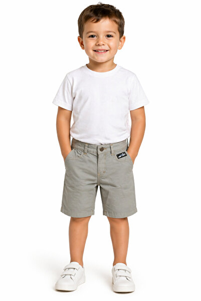 İrem Çocuk Giyim Boy's Light Brown Linen Shorts with Zipper Closure Pockets