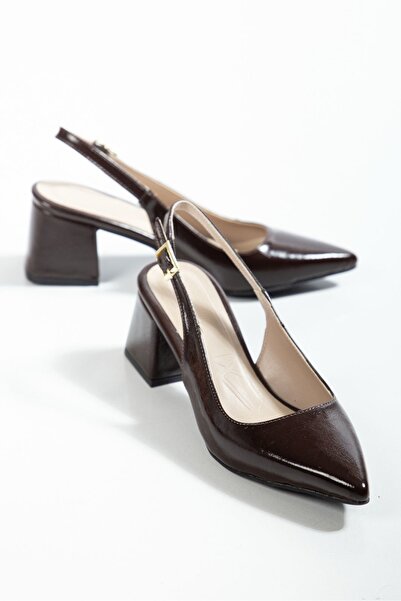 derim shoes Yanki Brown Patent Leather Heeled Shoes