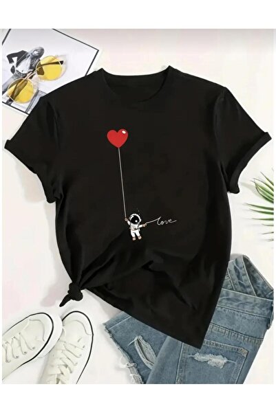 DİVİN Ουνισέξ Μπλουζάκι Streetwear με Γραφικό Σχέδιο Κουλ Καρδιάς