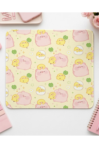 matizya Sevimli Civciv ve Domuz Desenli Mousepad – Kawaii Aesthetic Mouse Pad...