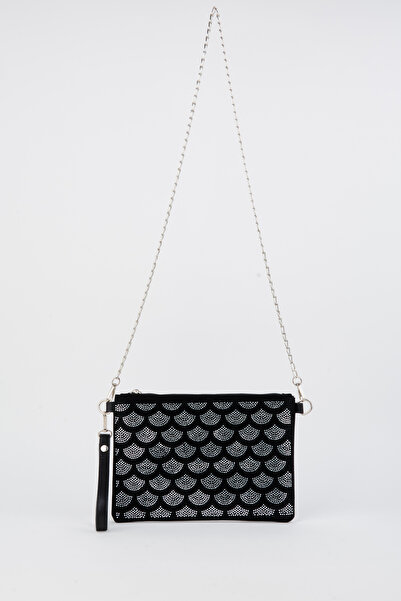 Vivaq Kadın Halka Gümüş Taşlı Süet Bilek Askılı Ve Zincir Askılı Portföy El Ve Clutch Çanta