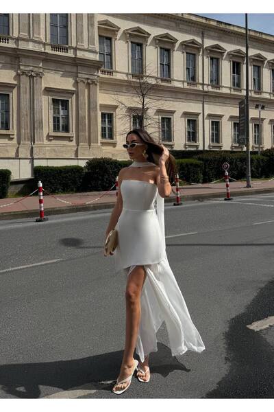 asyadabutik Women's Tulle Evening Dress with Scarf Detail Graduation Dress