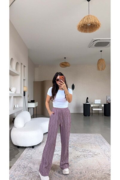 Buket Teke Παντελόνι από ύφασμα με ελαστικό εφέ σε χρώμα αποξηραμένο τριαντάφ...