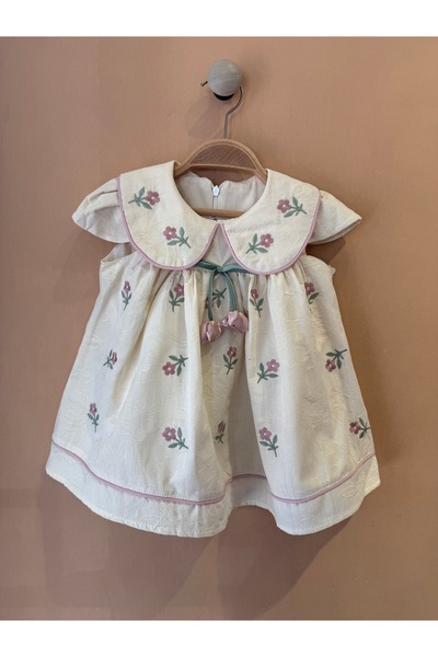 Mono Kids Kız Çocuk Lale Detaylı Çiçek Nakışlı Elbise