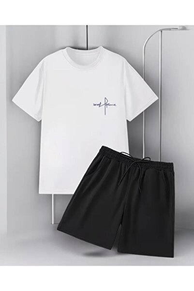 DİVİN Unisex Printed Oversize Top-Bottom Set Bartik Shorts T-Shirt