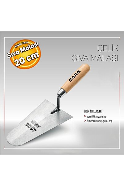 SARA S607 Ahşap Saplı Çelik İnşaat Sıvacı Malası Yay Çeliği 20 cm Mala