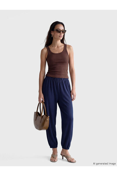 LC Waikiki Nevavm Women's Striped Jogger Pants with Elastic Waist and Contrast