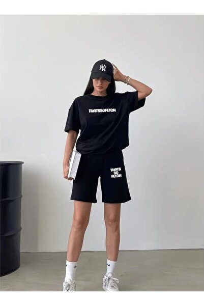 DİVİN Unisex Printed Oversize Top-Bottom Set Bartik Shorts T-Shirt