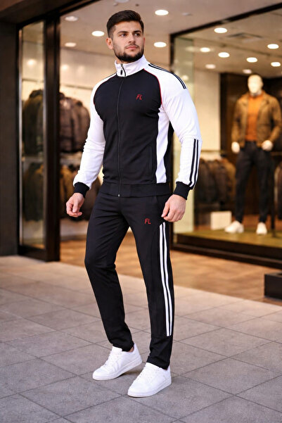 zeyra Siyah-beyaz dalgıç kumaş klasik erkek eşofman takımı