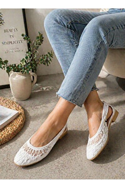 FİORE WOMEN White Knitted Textured Women's Shoes with Bowknot Babet