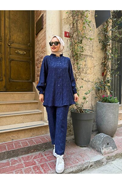 asyadabutik Γυναικείο Σετ Παντελόνι και Πουκάμισο Ζακάρ Διπλό