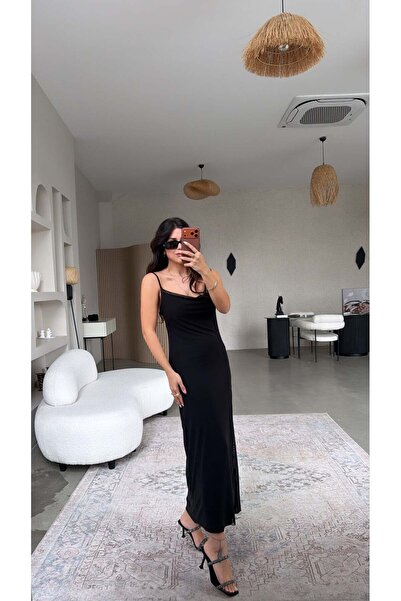 Buket Teke Μαύρο φόρεμα από τούλι με τιράντες Degaje