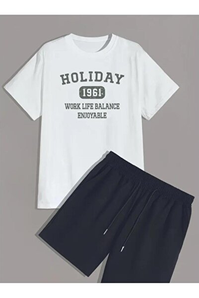 DİVİN Unisex Printed Oversize Top-Bottom Set Bartik Shorts T-Shirt