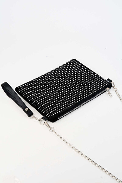 Vivaq Kadın Sıralı Gümüş Taşlı Süet Bilek Askılı Ve Zincir Askılı Portföy El Ve Clutch Çanta