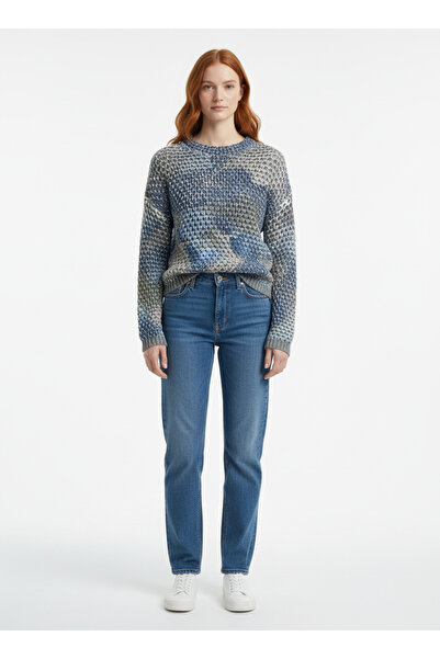 Neden Tekstil Γυναικείο πλεκτό πουλόβερ με στρογγυλή λαιμόκοψη και μπλε σχέδιο