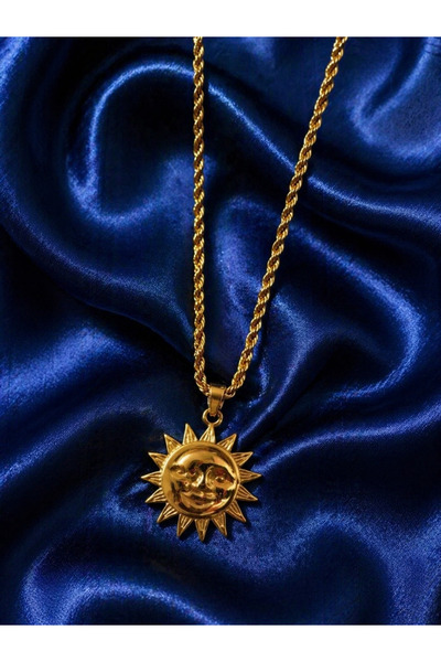 Sylvera Shop Sun & Moon Vintage Steel Necklace (Gold Color)