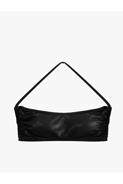 Koton Γυαλιστερό μπικίνι τοπ με στάμπα και κορδόνια περίσφιξης χωρίς τιράντες