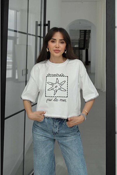 Havoş Λευκό μπλουζάκι Inspiree Par La Mer με γραφή