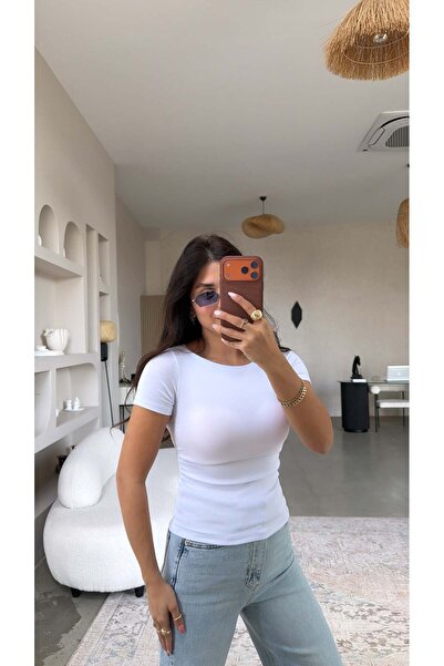 Buket Teke Λευκό βαμβακερό κοντομάνικο μπλουζάκι με κορδόνι στο πλάι