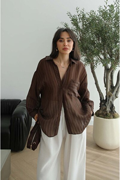 Havoş Καφέ πουκάμισο Vennera με ρίγες και ανοιχτούς ώμους
