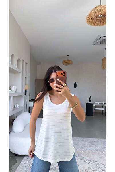 Buket Teke Μπεζ ριγέ μακρύ εσώρουχο με οβάλ τελείωμα