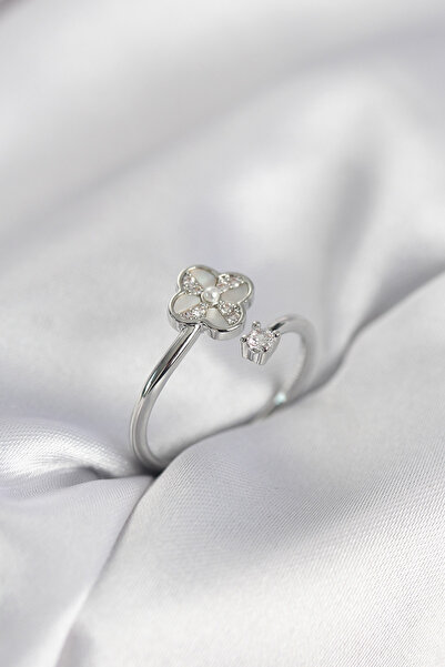 Epilons Silver Rk Zircon Stone Clover Model Women's Ring