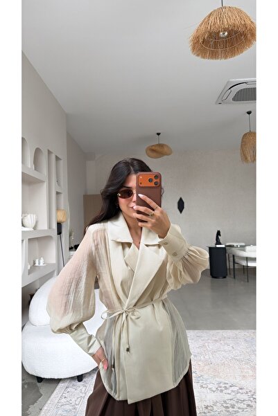 Buket Teke Διαφανές διπλό σακάκι σε χρώμα πέτρας, υψηλής ποιότητας