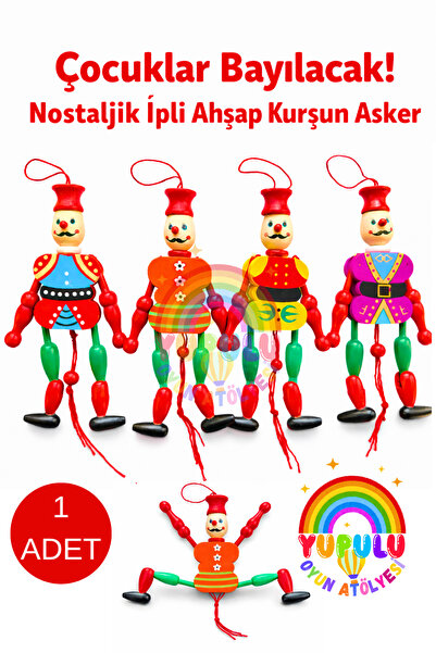 YUPULU Nostaljik Ahşap Oyuncak Ipli Kurşun Asker 19 cm Askılı Çek Bırak Kukla...