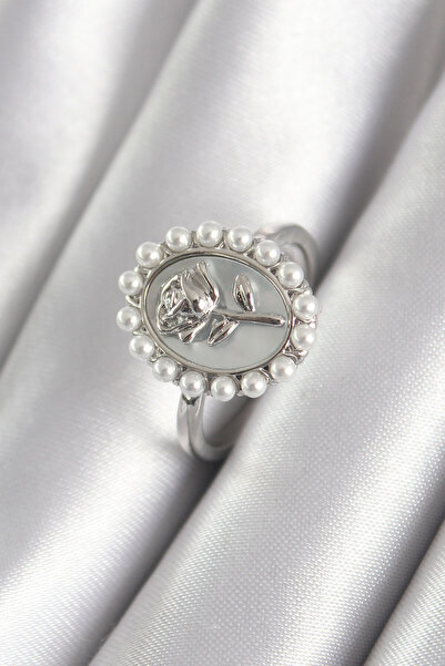 silky glows Stylish Brass Silver Color Portrait Rose Model Pearl Detail Women...