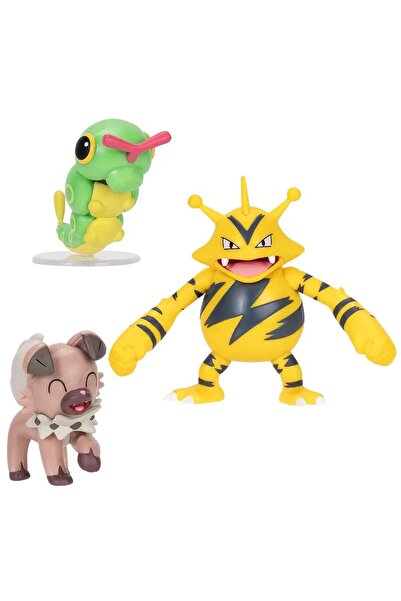 Pokemon Battle 3'lü Figür Seti Caterpie Electabuzz Rockruff
